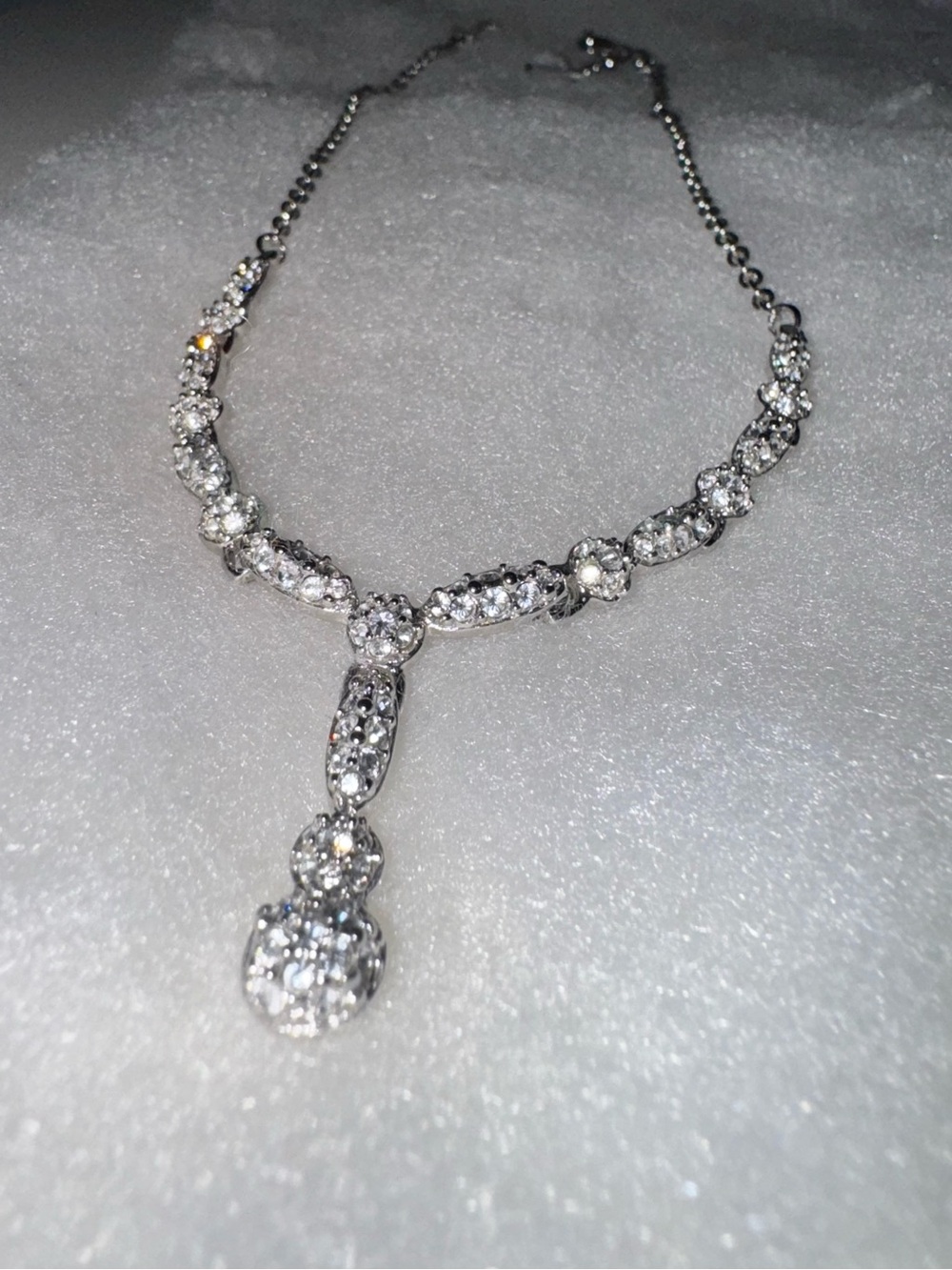 Swarovski Crystal Y Necklace Silver Tone Clear Crystal Drop Pendant Authentic